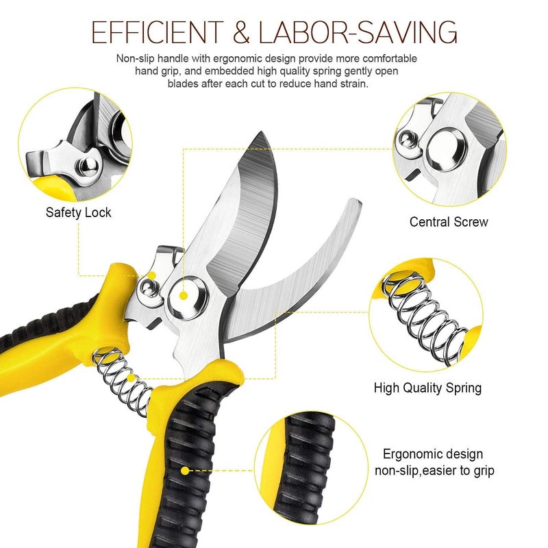 Wevove 3 Pack Garden Pruning Shears Stainless Steel Blades Handheld Pruners Set with Gardening Gloves - Image 4